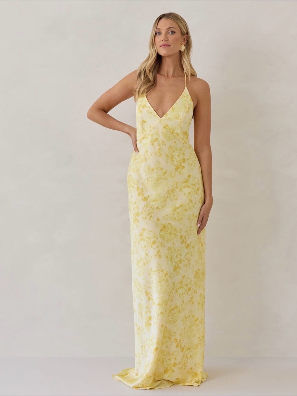 Park & Fifth Yellow Floral Halter Slip Maxi Dress